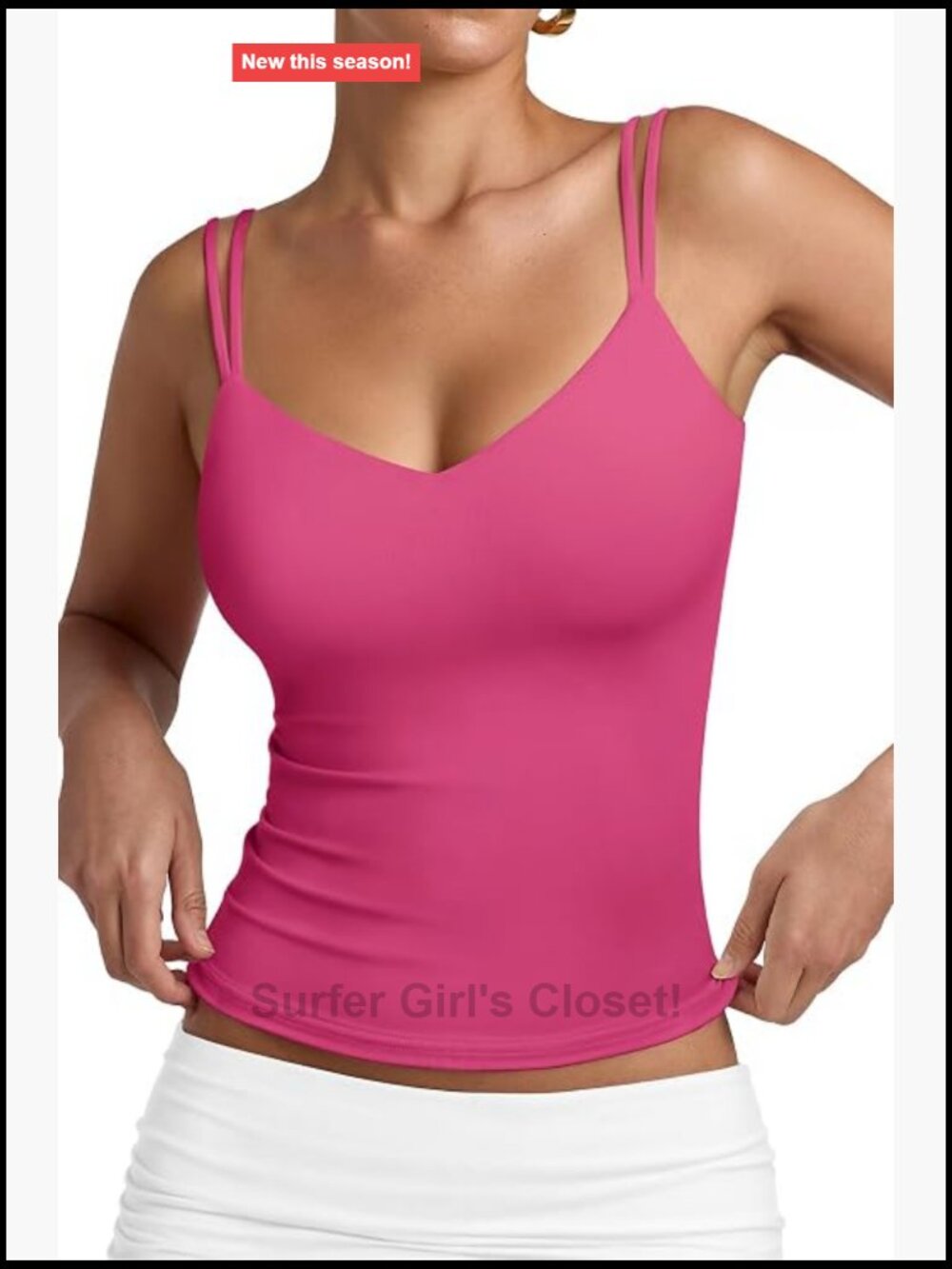 Women's Sleeveless V-Neck Cami Tank Top Double Lined Slim Fit
